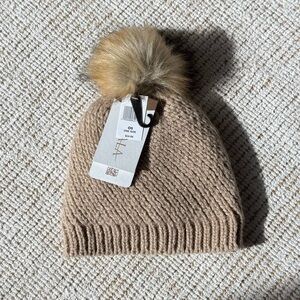 Cozy Knit Beanie with Faux Fur Pom - Camel